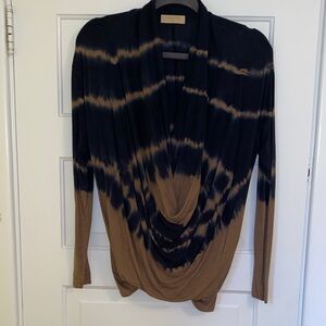 Language Navy and Tan Long Sleeve Top